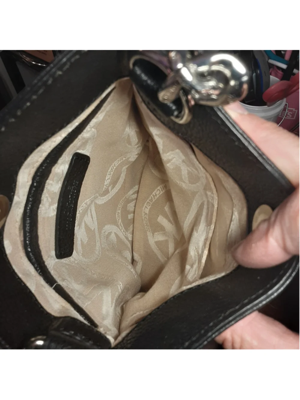 Michael Kors Black Pebbled Leather Crossbody Bag with Silver Hardware & Dust Bag